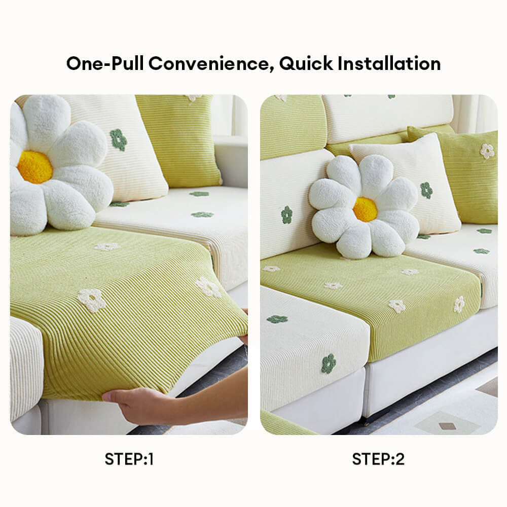 Floral Embroidered Fleece Sofa Anti-Scratch Stretch Couch Cover