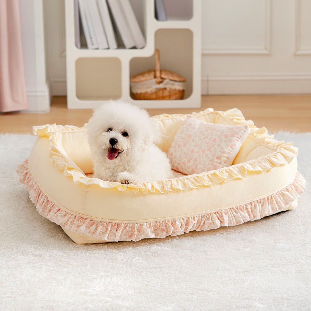Lit orthopédique floral pour chien, lit apaisant pour animaux de compagnie avec oreiller
