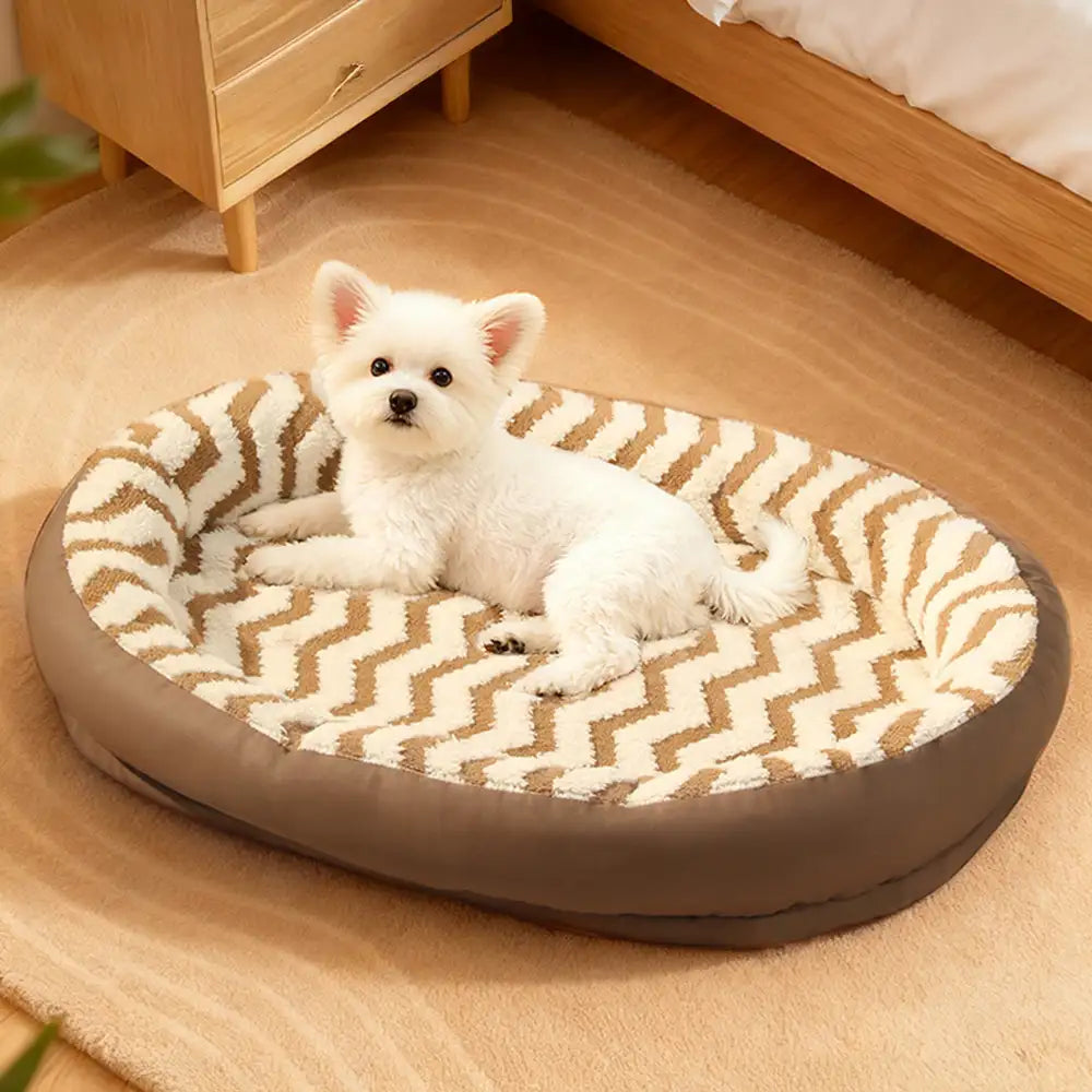 Geometric Wave Pattern Faux Leather Warm Removable And Washable Dog Bed