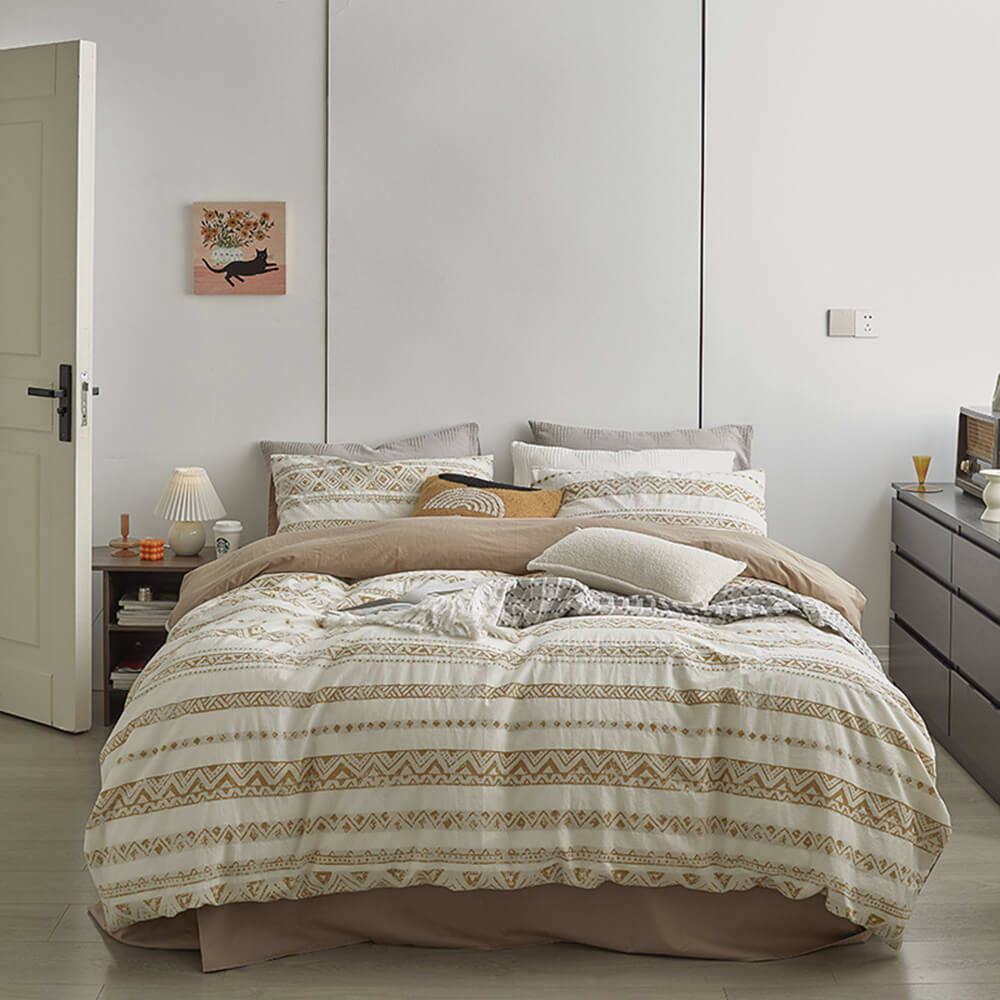 Bohemian Vintage Geometric Yarn-Dyed Cotton Bed Sheet Set