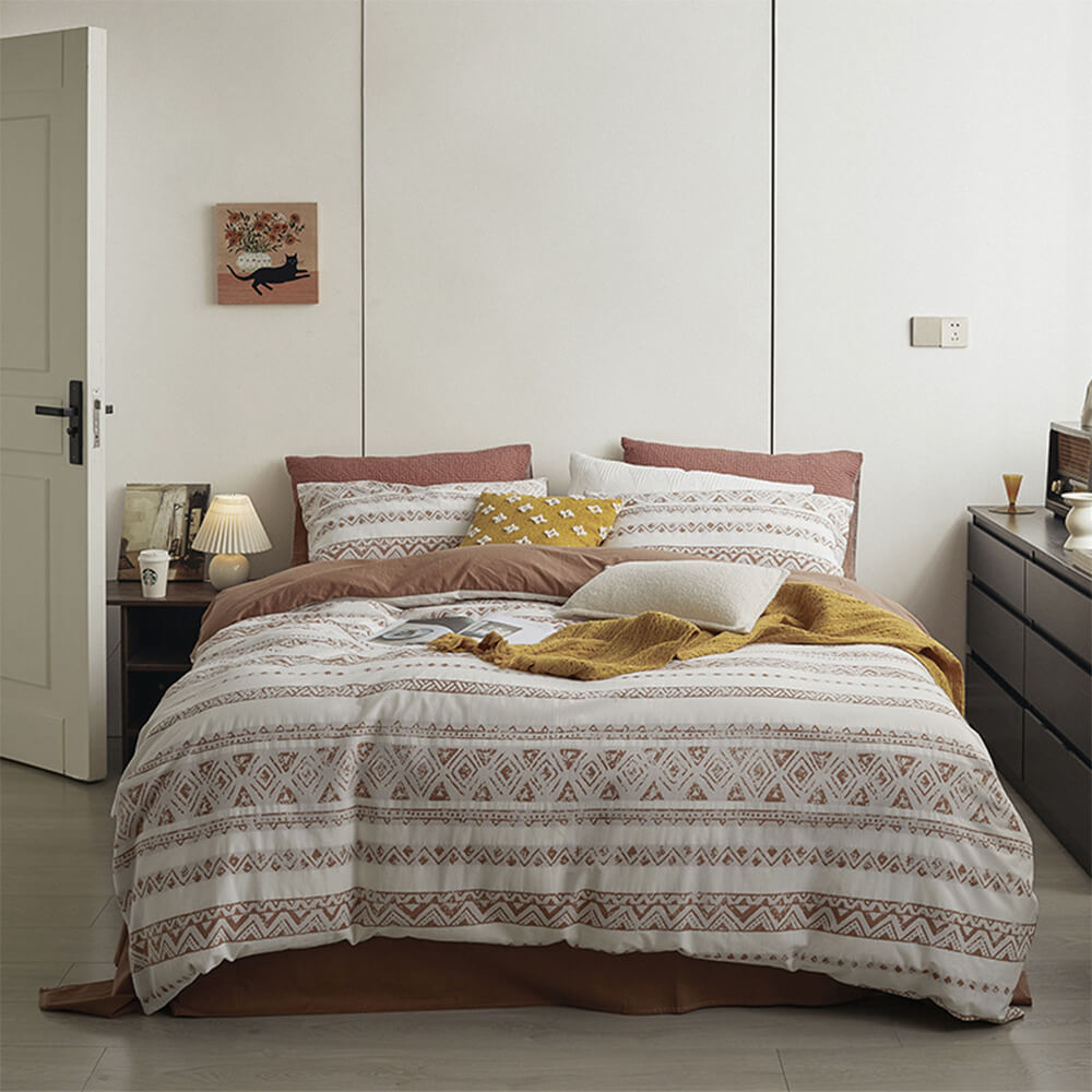 Bohemian Vintage Geometric Yarn-Dyed Cotton Bed Sheet Set