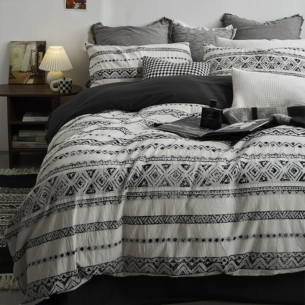Bohemian Vintage Geometric Yarn-Dyed Cotton Bed Sheet Set