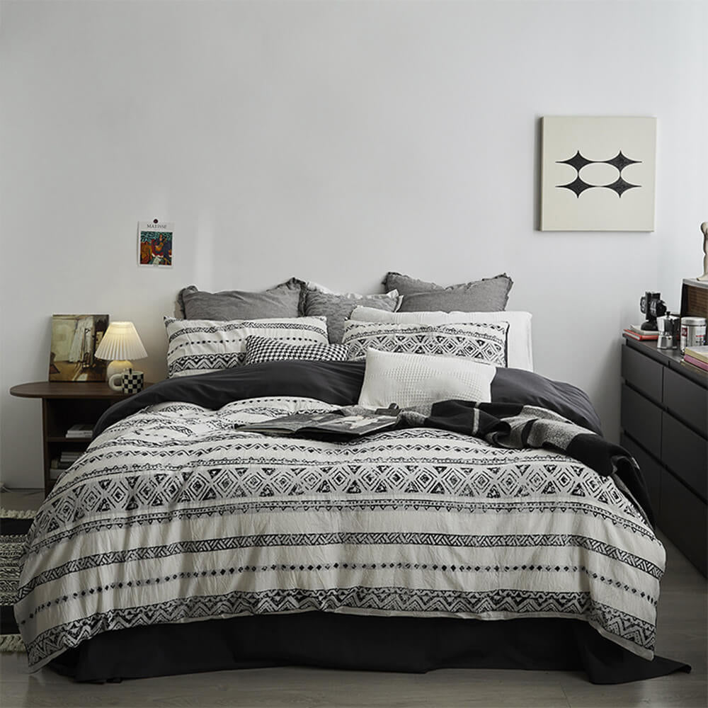 Bohemian Vintage Geometric Yarn-Dyed Cotton Bed Sheet Set