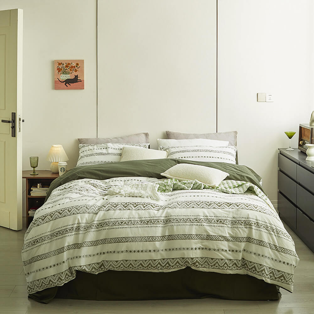 Bohemian Vintage Geometric Yarn-Dyed Cotton Bed Sheet Set