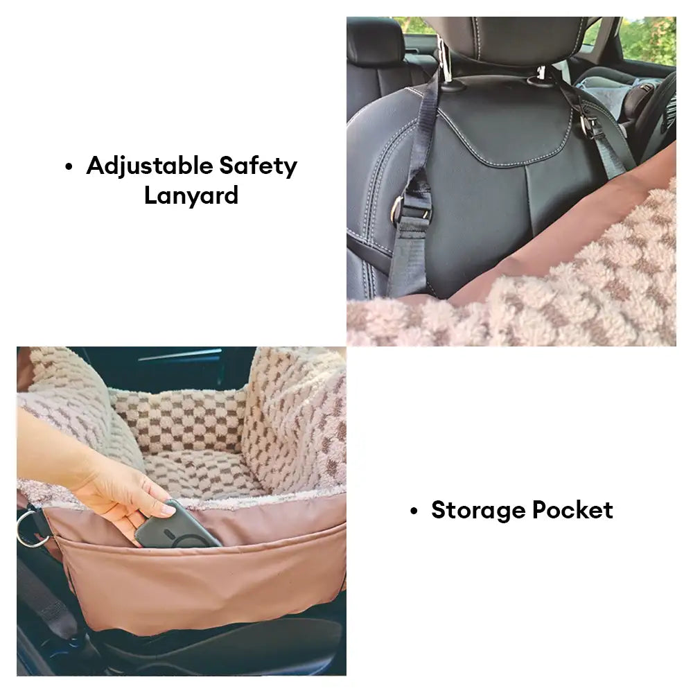 Checkerboard Faux Leather Safety Center Console Pet Car Seat and Carrier 2-in-1