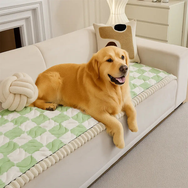 Checkered Velvet Sofa Pad Anti-Slip Quilted Couch Cover
