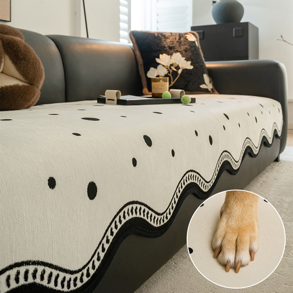 Chenile Fabric Sofa Protector Wavy Edge Non-Slip Couch Cover