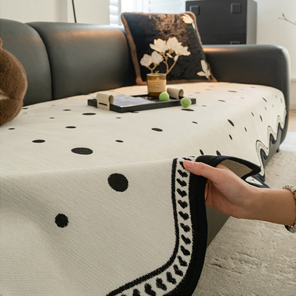 Chenile Fabric Sofa Protector Wavy Edge Non-Slip Couch Cover