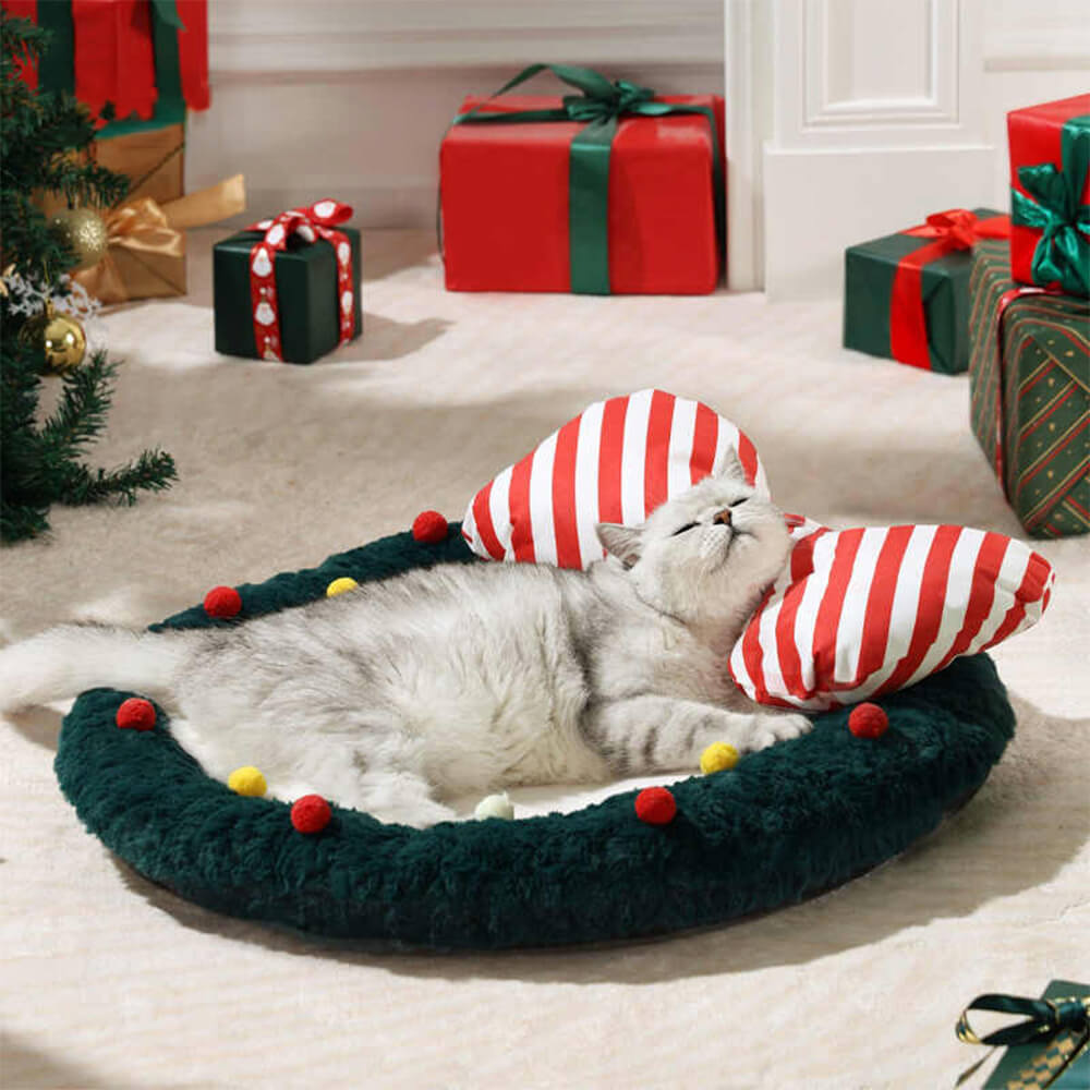 Couronne d'arc de noël, décor confortable, oreiller de soutien, lit pour chien et chat