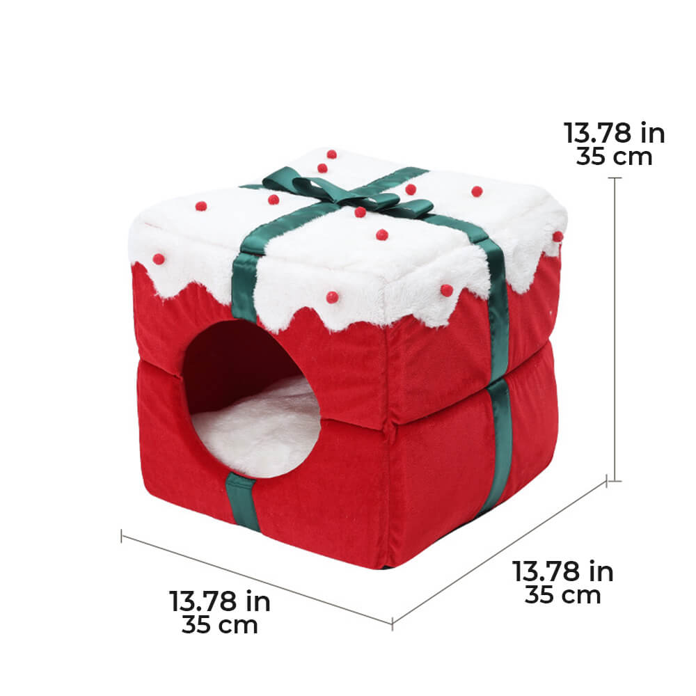 Coffret cadeau de Noël, lit chaud pour chien et chat, grotte semi-fermée