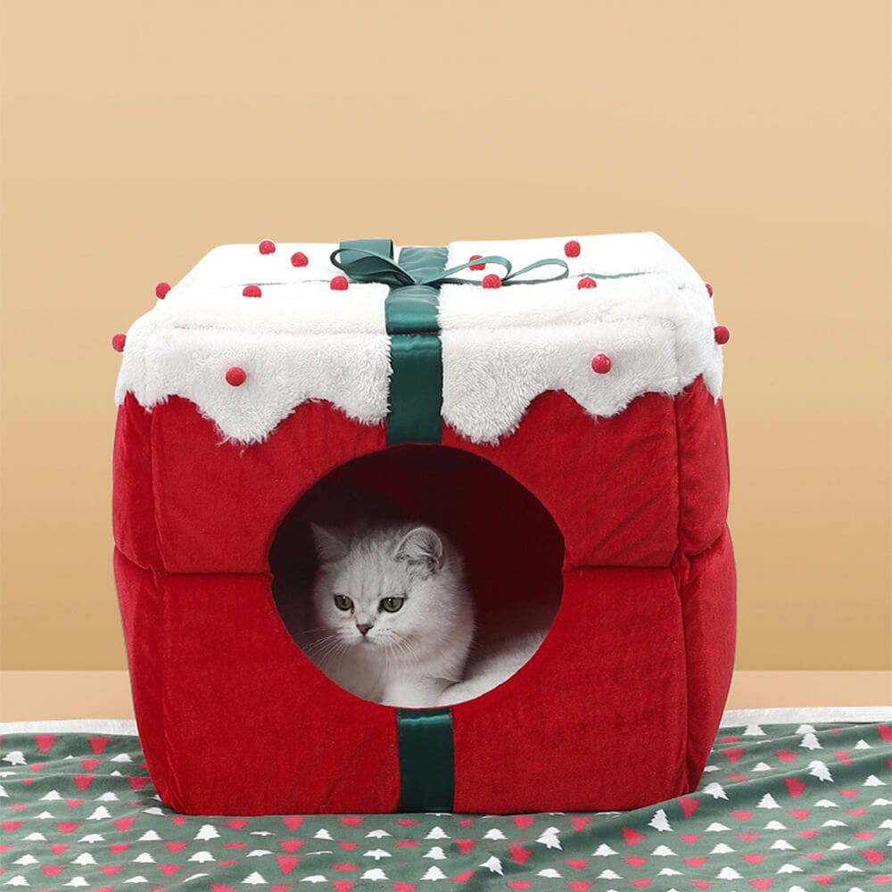 Coffret cadeau de Noël, lit chaud pour chien et chat, grotte semi-fermée