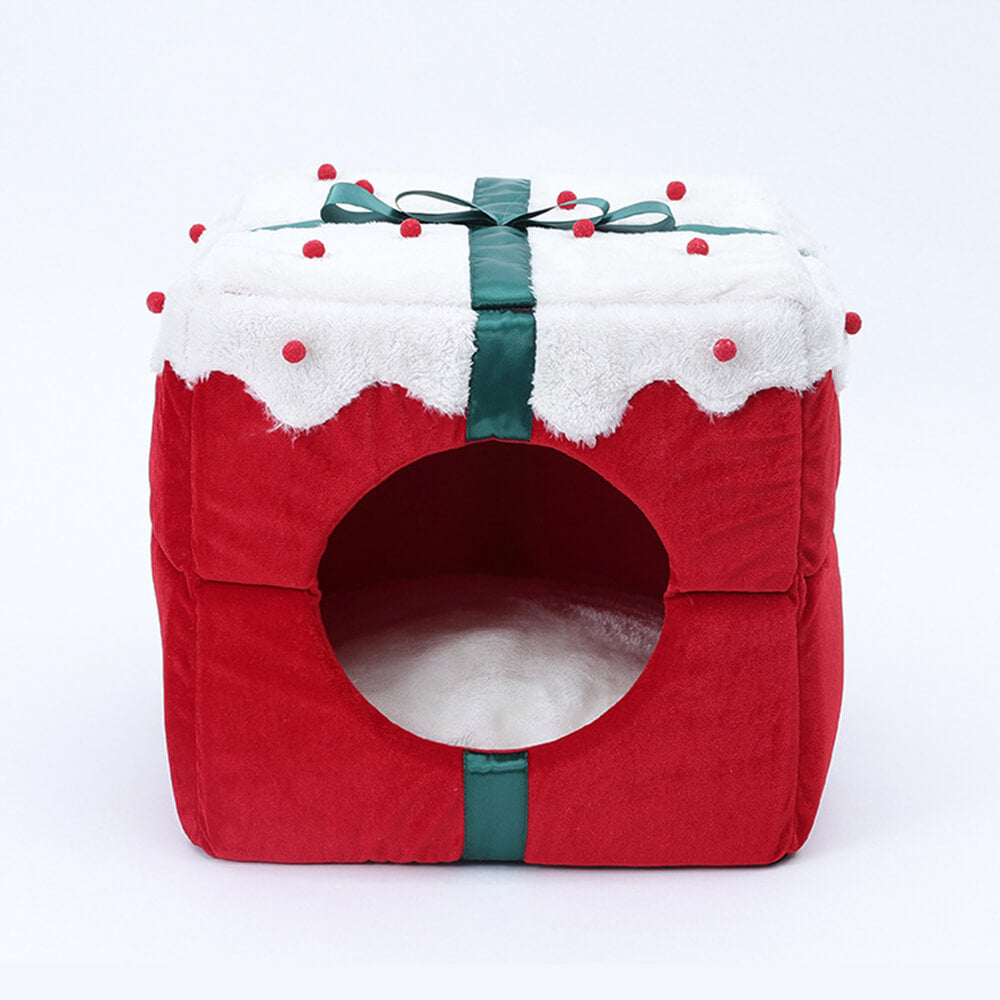 Coffret cadeau de Noël, lit chaud pour chien et chat, grotte semi-fermée