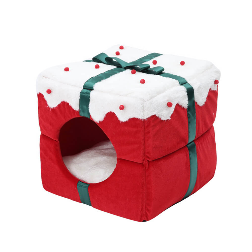 Coffret cadeau de Noël, lit chaud pour chien et chat, grotte semi-fermée