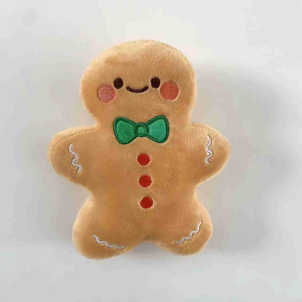 Christmas Gingerbread Man Doll Interactive Plush Dog Toy