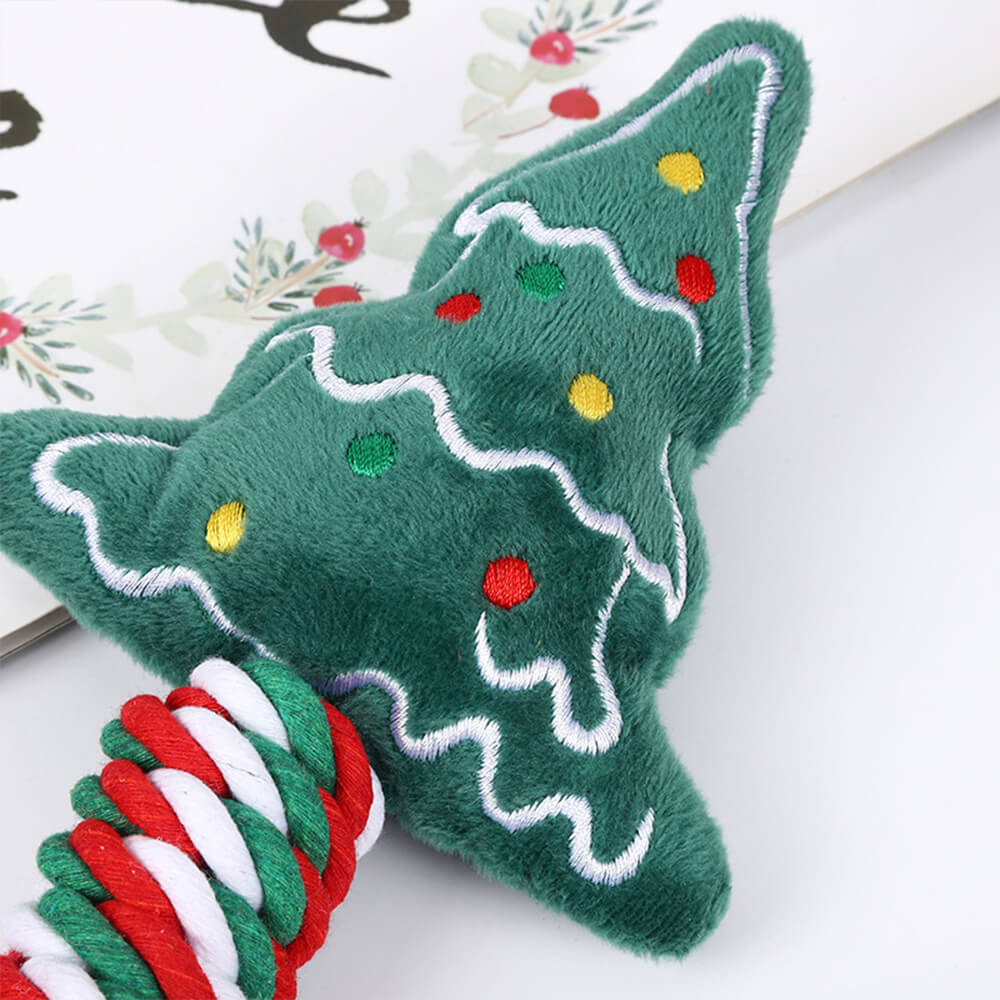 Christmas Linen Cotton Rope Teeth Cleaning Interactive Plush Dog Toy