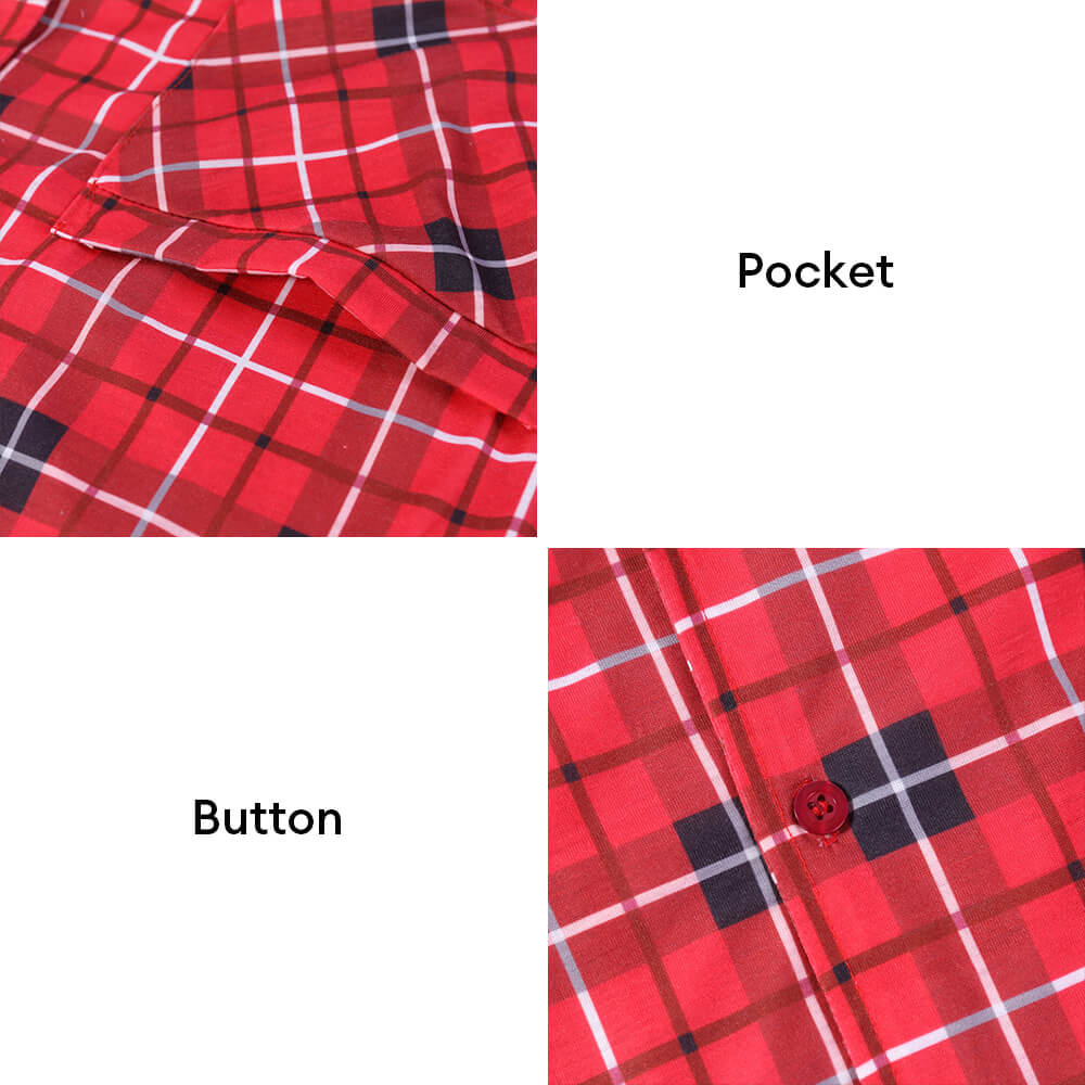 Red Checkered Full-Body Skin-Friendly Matching Pajamas for Dog and Owner