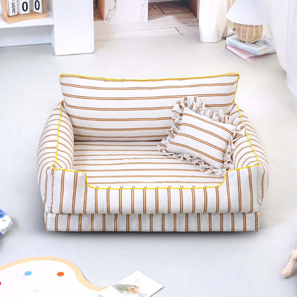 Cotton Full-Surround Dog & Cat Sofa Bed with Pillow