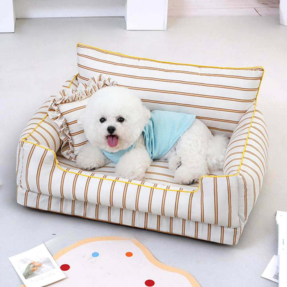 Cotton Full-Surround Dog & Cat Sofa Bed with Pillow