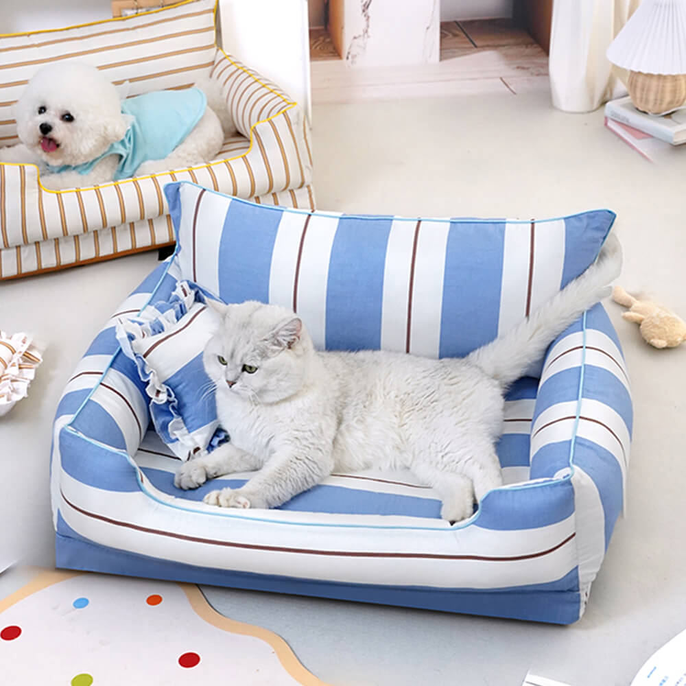 Cotton Full-Surround Dog & Cat Sofa Bed with Pillow