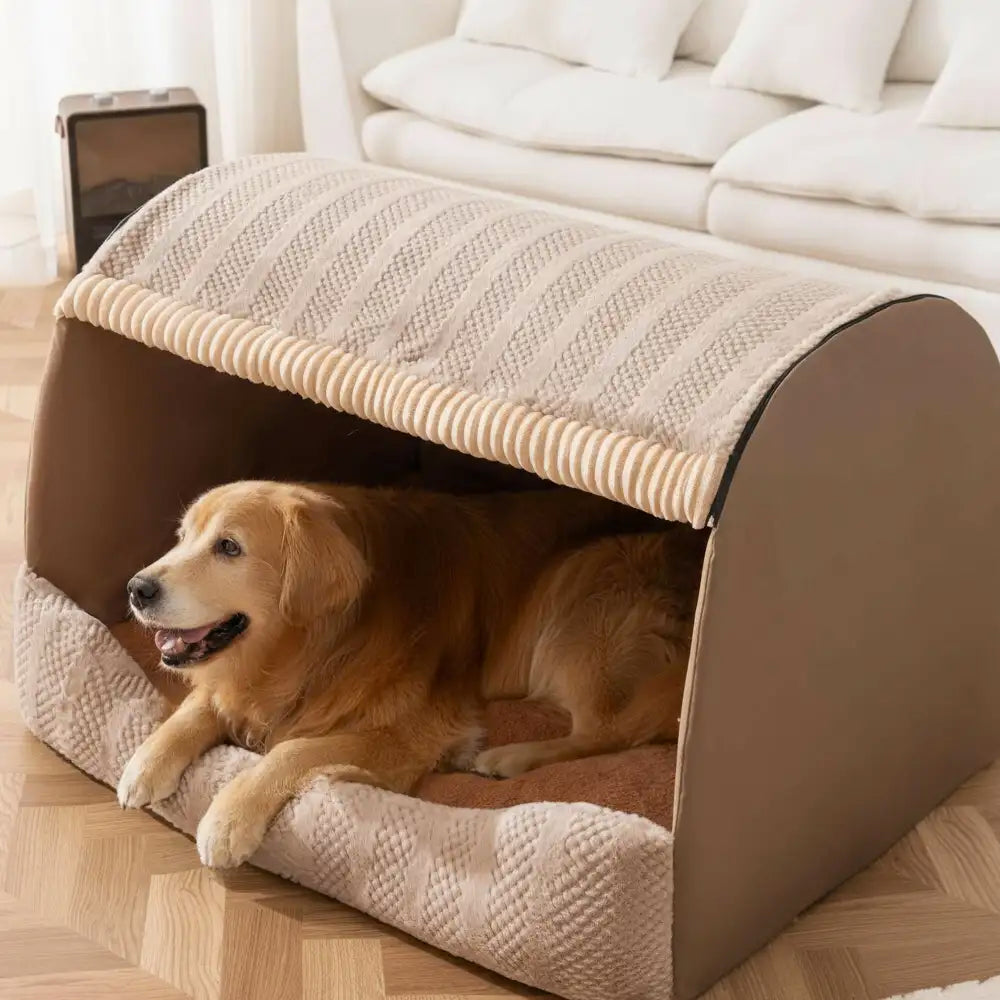 Cozy Cabin Portable Semi-Enclosed Dog Bed with Roof Warming And Durable