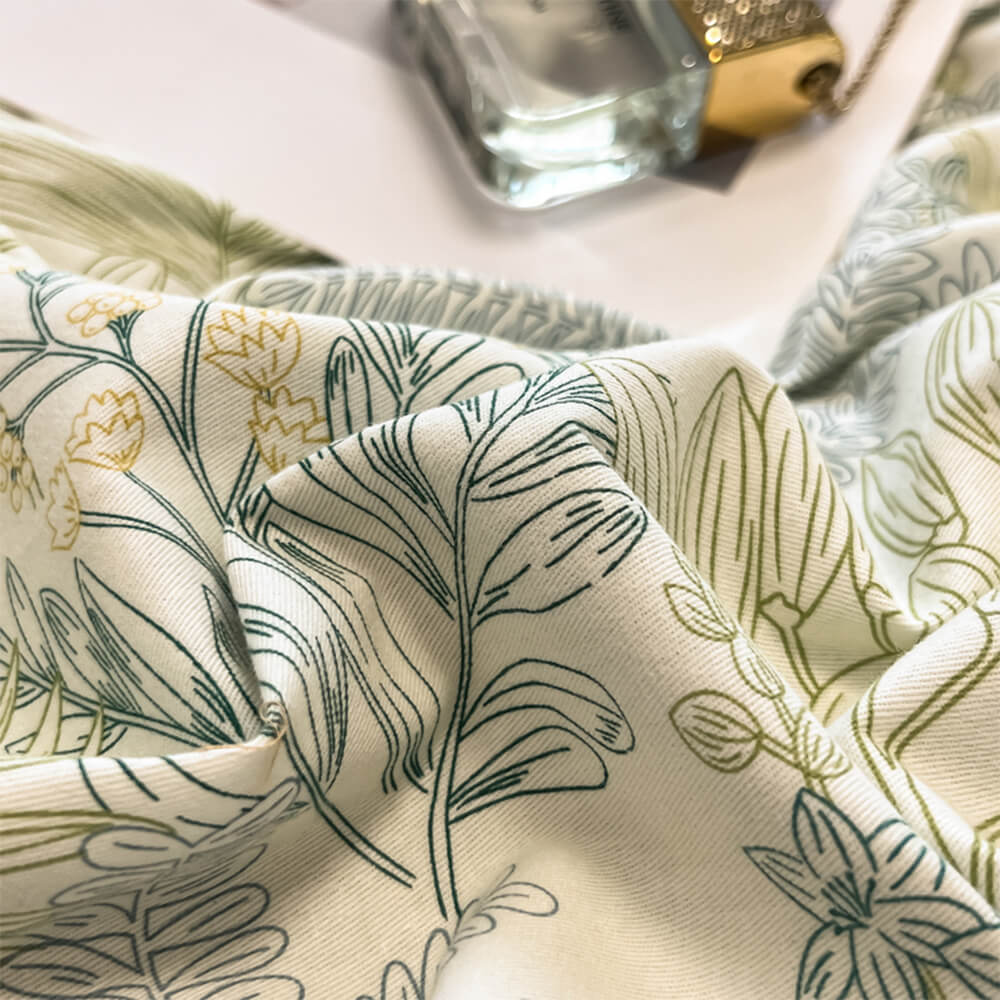 Elegant Botanical Print Brushed Long-Staple Cotton Bed Sheet Set