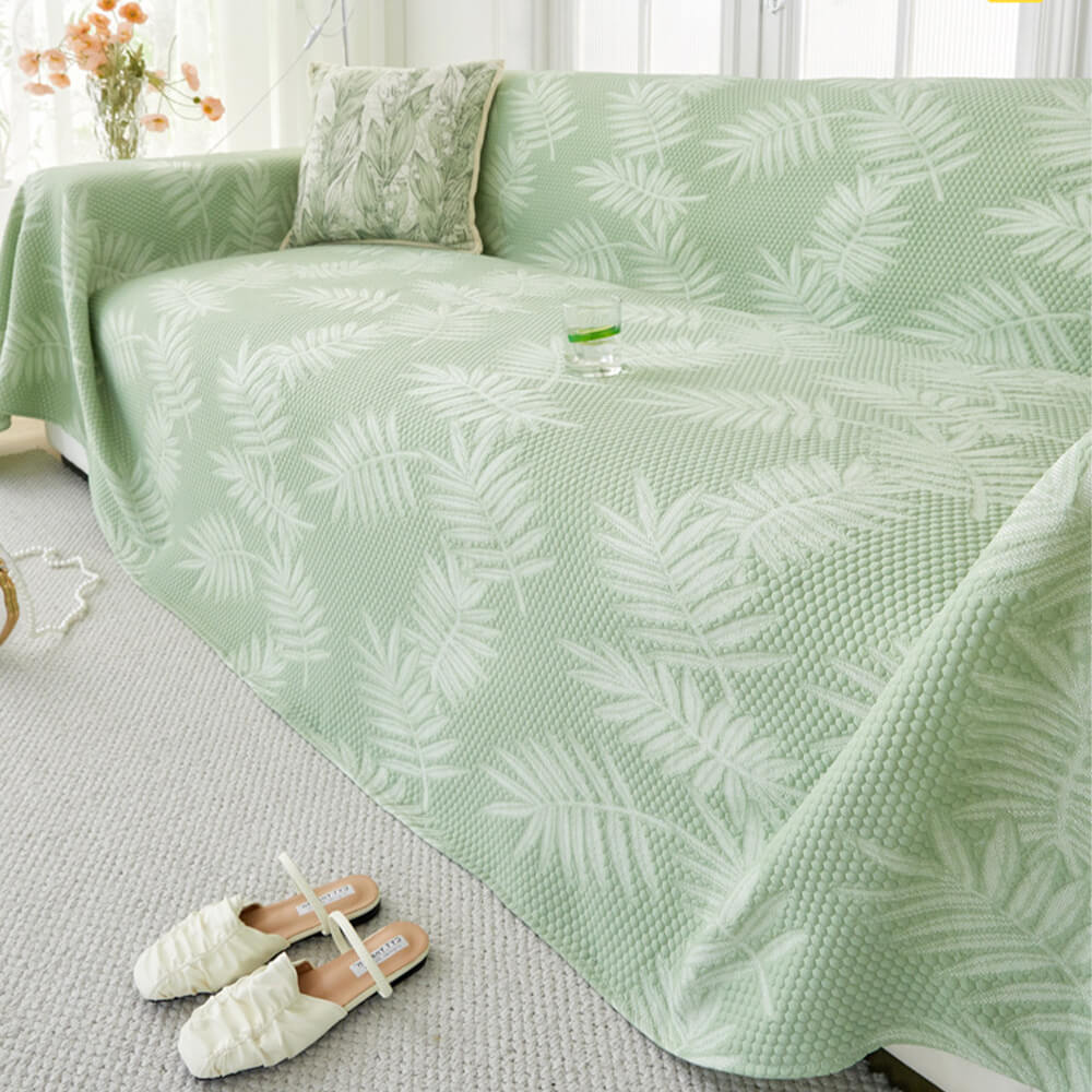 Elegant Willow Leaf Pattern Ice Silk Cooling Couch Cover