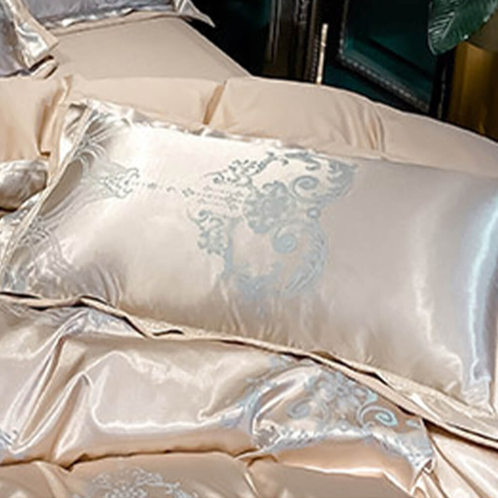 European-Inspired Jacquard Glossy Cotton Sateen Bed Sheet Set