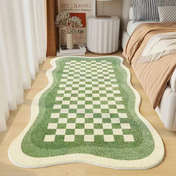 Faux Cachemere Checkerboard alfombra de alfombra de cama irregular alfombra