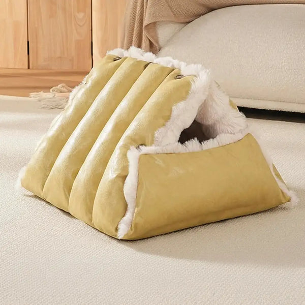 Faux Leather Vintage Multi-function Plush Dog Bed Convertible Dog Car Seat