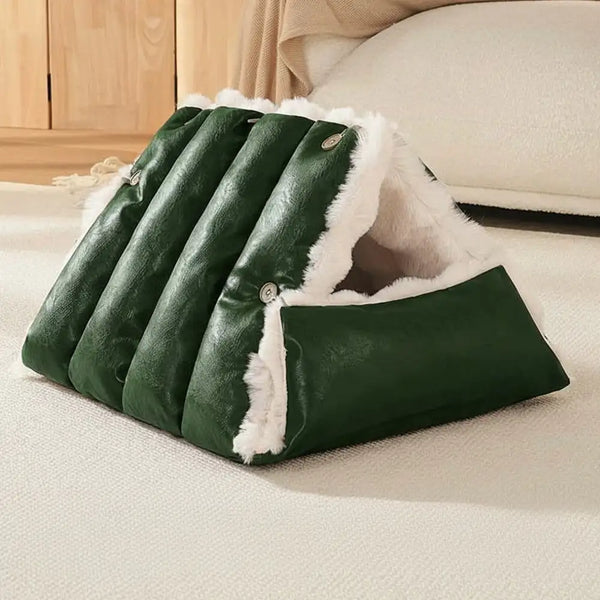 Faux Leather Vintage Multi-function Plush Dog Bed Convertible Dog Car Seat