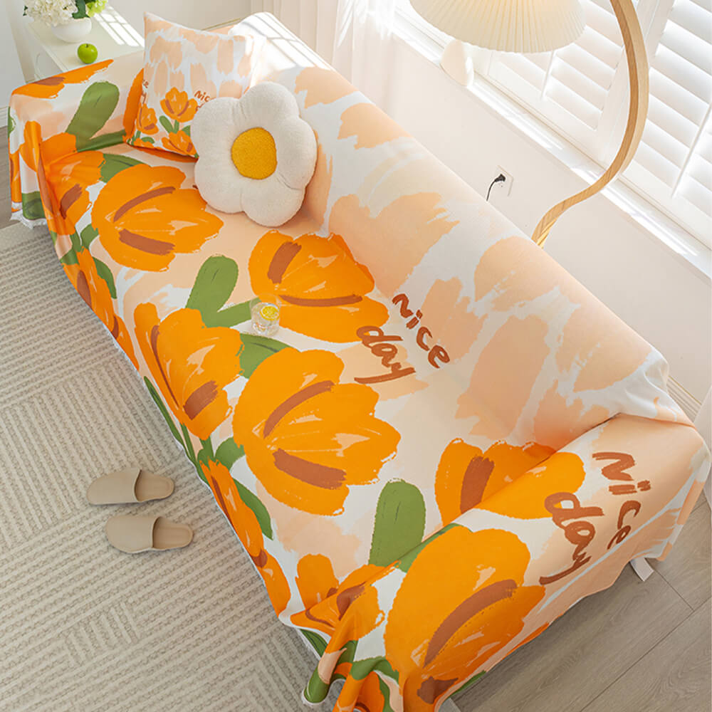 Floral Cooling Ice Silk Full Coverage Furniture Protective Couch Cover