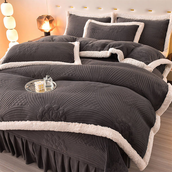 Set di gonne da letto per pile di latte addensato trapuntato floreale