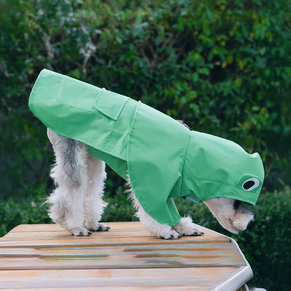 Poncho imperméable léger à capuche pour chien inspiré de la grenouille