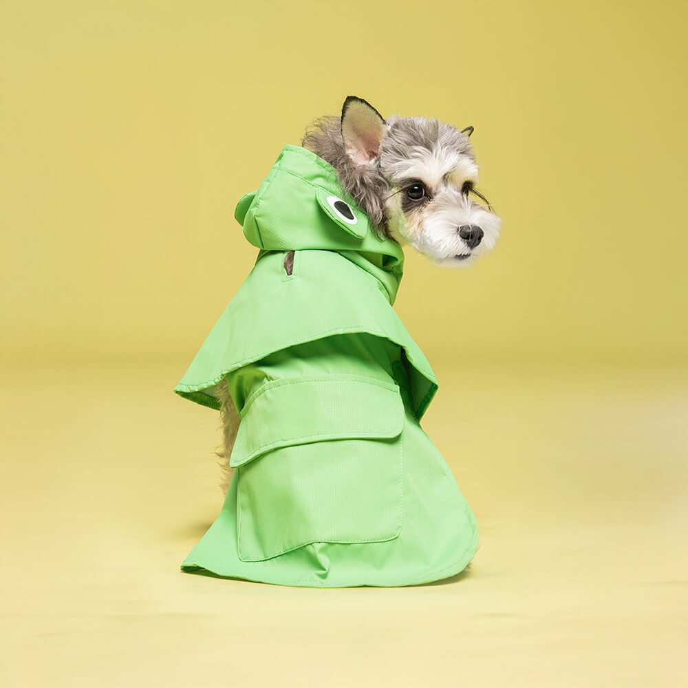 Wasserdichter, leichter Hunde-Poncho-Regenmantel im Frosch-Stil mit Kapuze