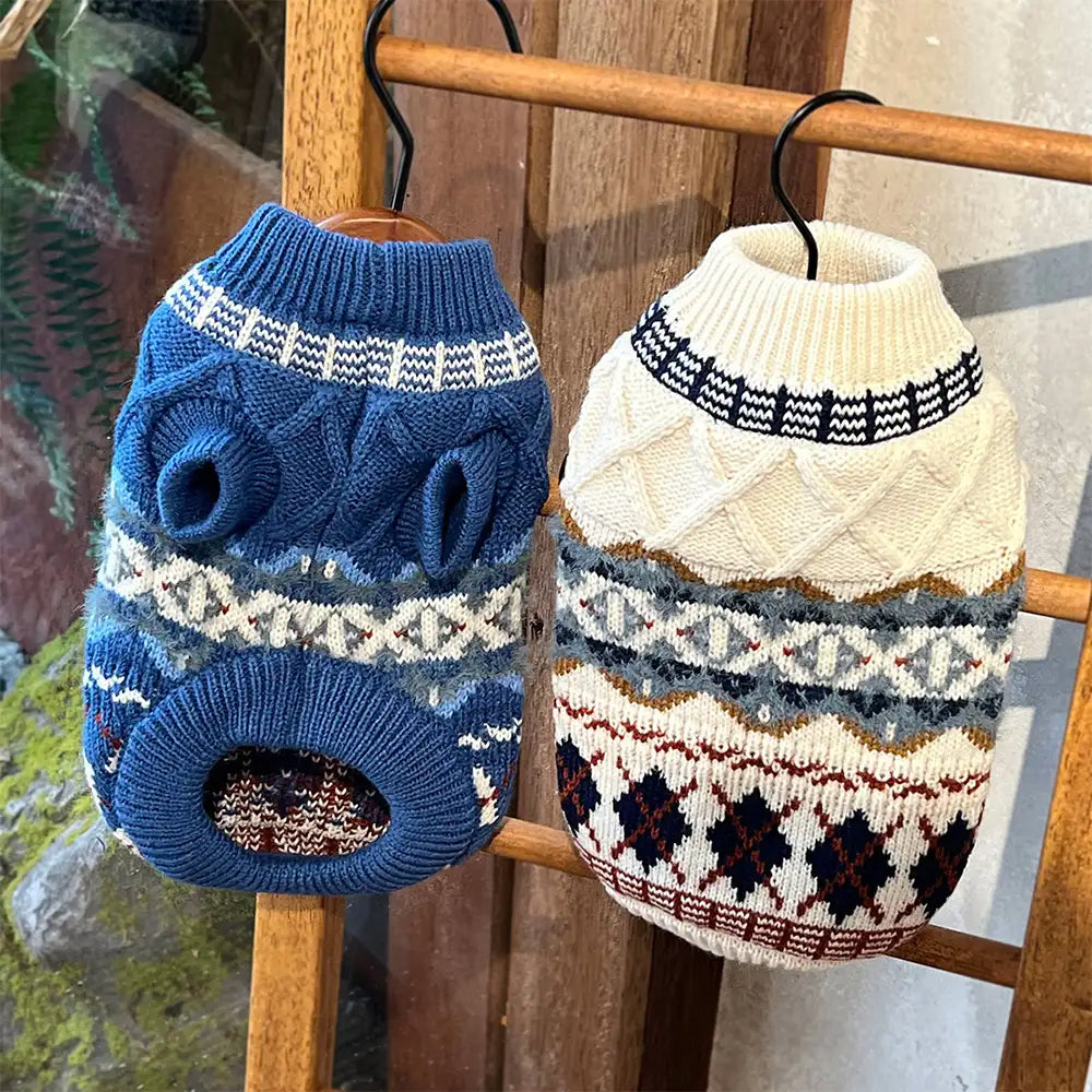 Knitted Fair Isle Diamond Dog Sweater