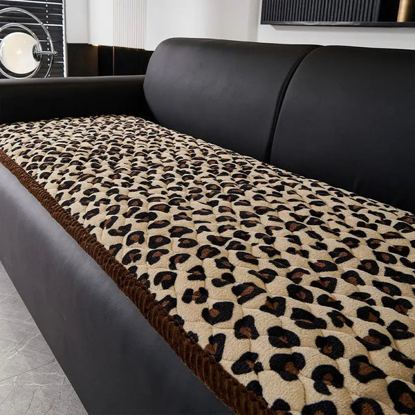 Leopard Print Plush Quilted Couch Cover