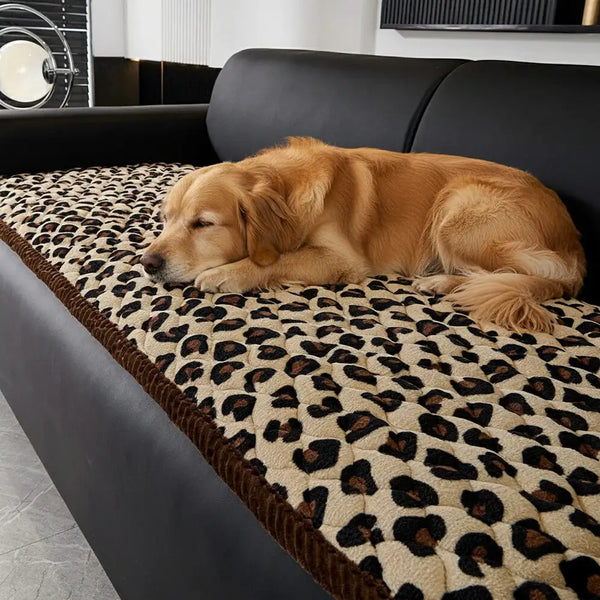 Leopard Print Plush Quilted Couch Cover