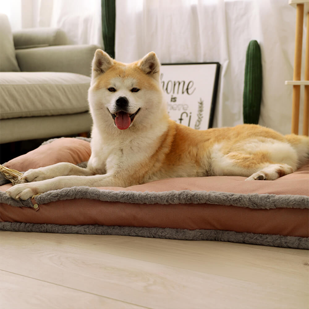 Lujosa cama retro de piel sintética para perros con sueño profundo y almohada