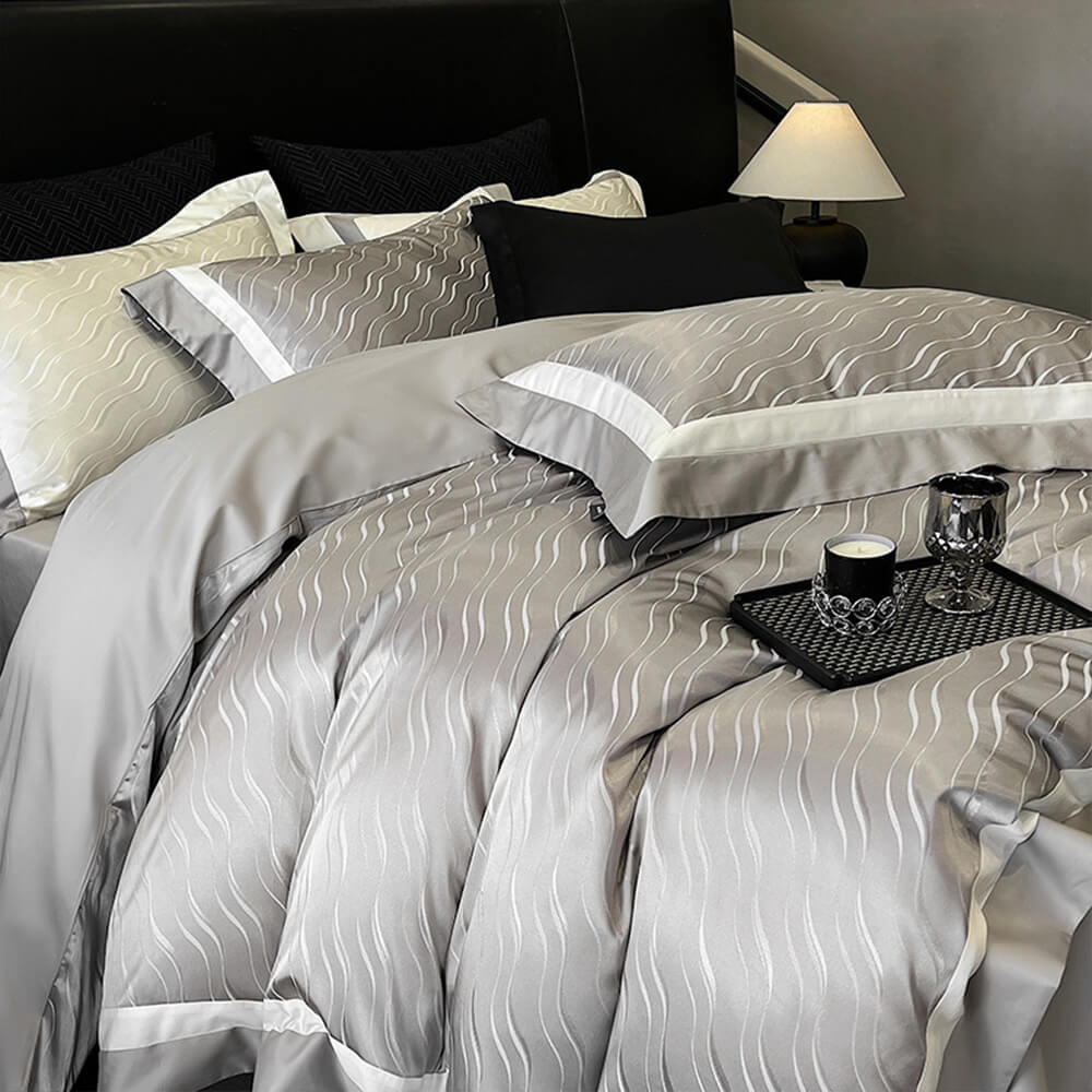 Luxury Long-Staple Cotton Wave Pattern Bed Sheet Set