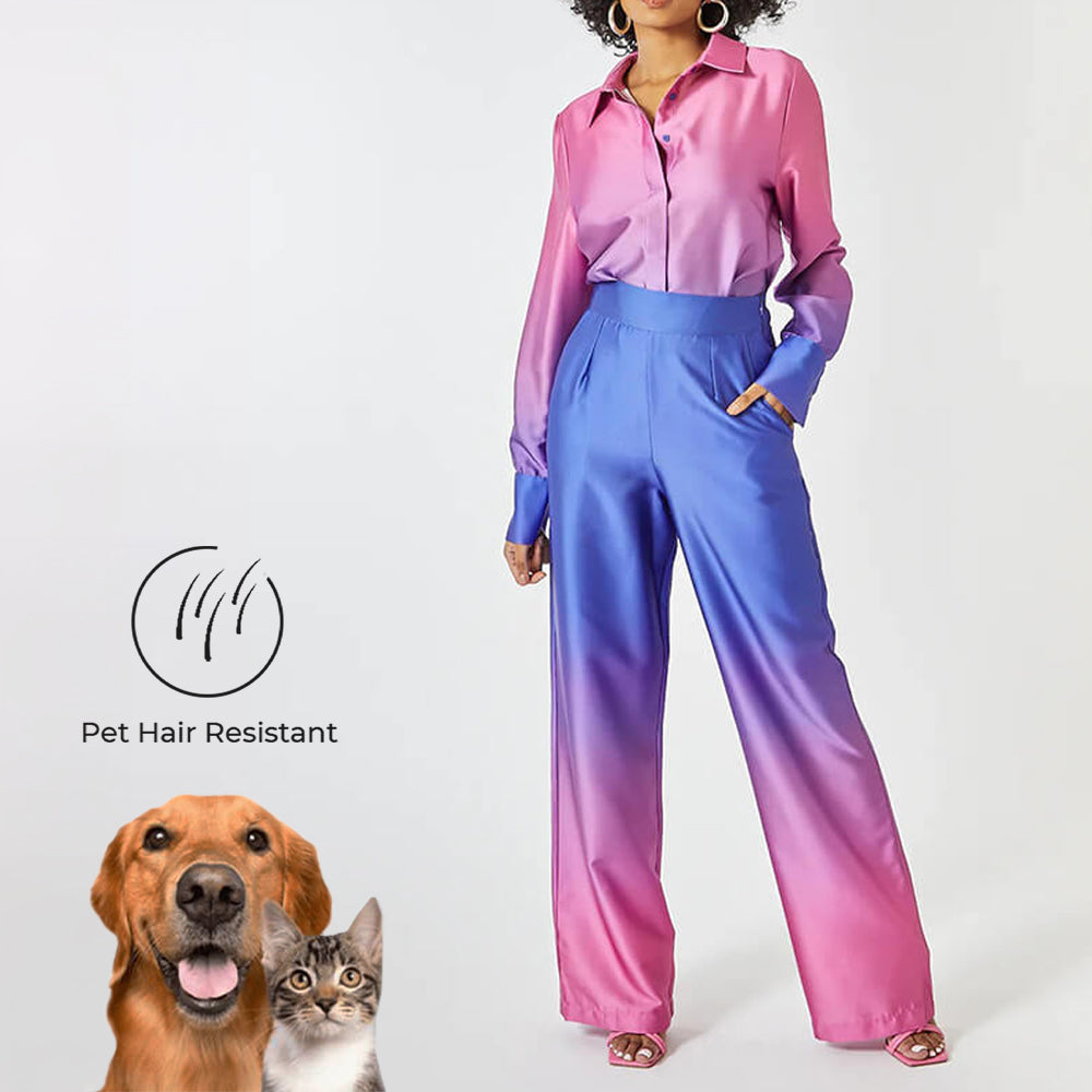 Pet Hair Resistant Stylish Gradient Button-Up Shirt and Pants Set