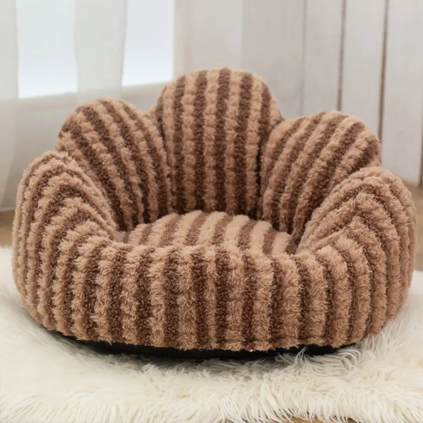 Petal-Shaped Striped Plush Pet Sofa Bed