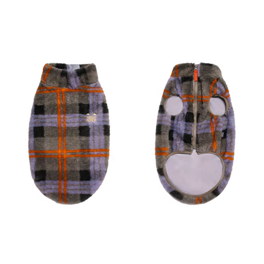 Plaid Skin-Friendly Fleece Embroidery with Leash Opening Dog Jacket