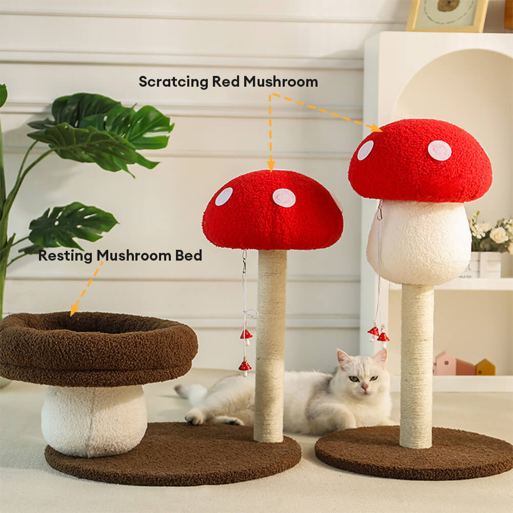 Red Mushroom Cat Climbing Frame with Sisal Scratching Post