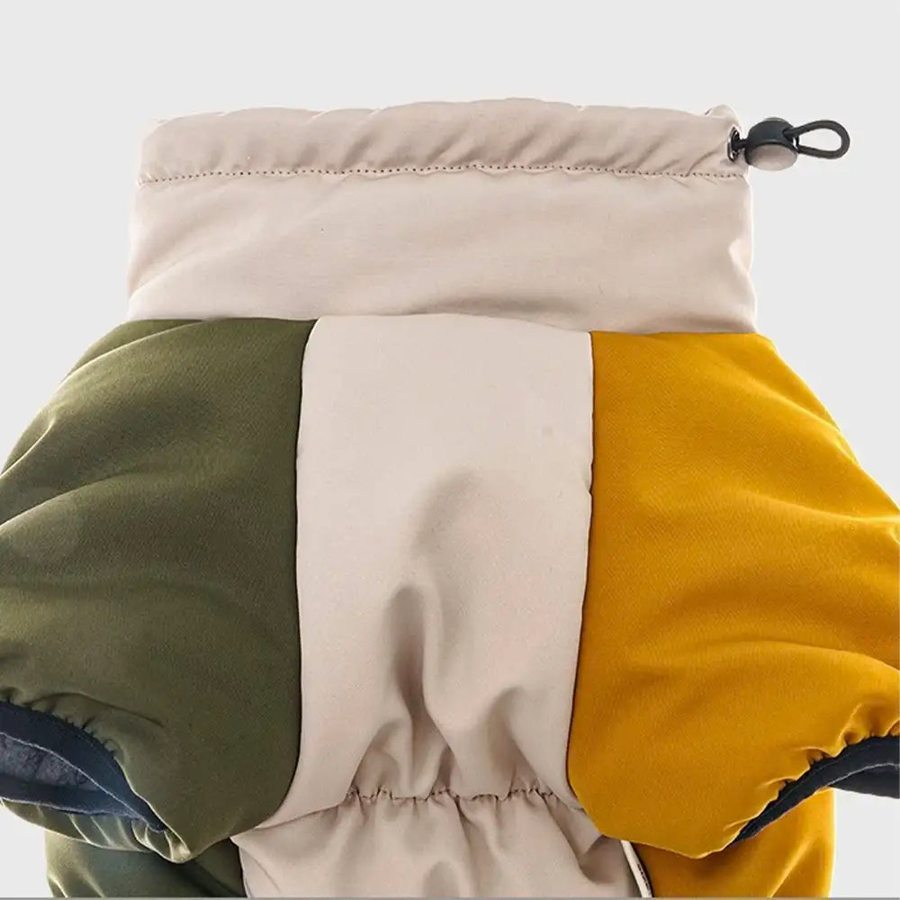 Retro Color-Block Fleece-Lined Warm Dog Coat with Leash Buckle