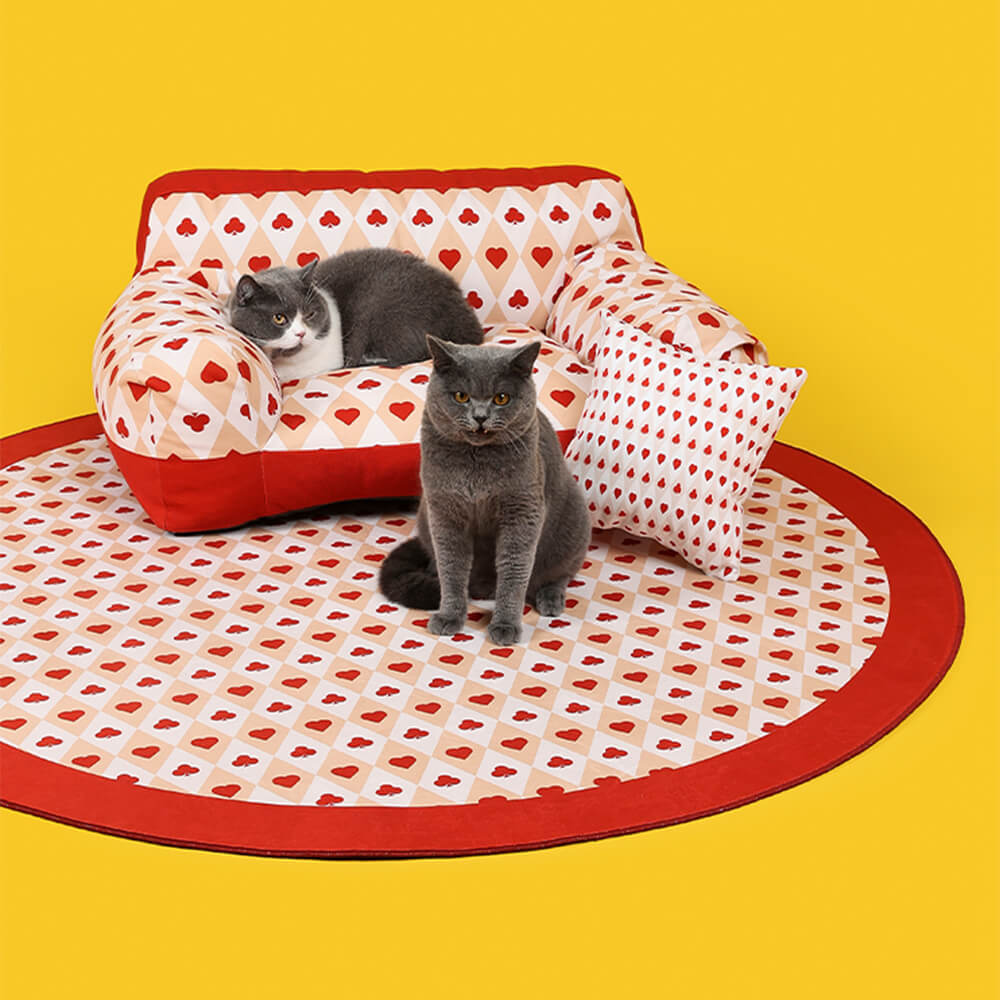 Retro Red Heart Poker Pet Sofa Fully Support Dog Sofa Bed