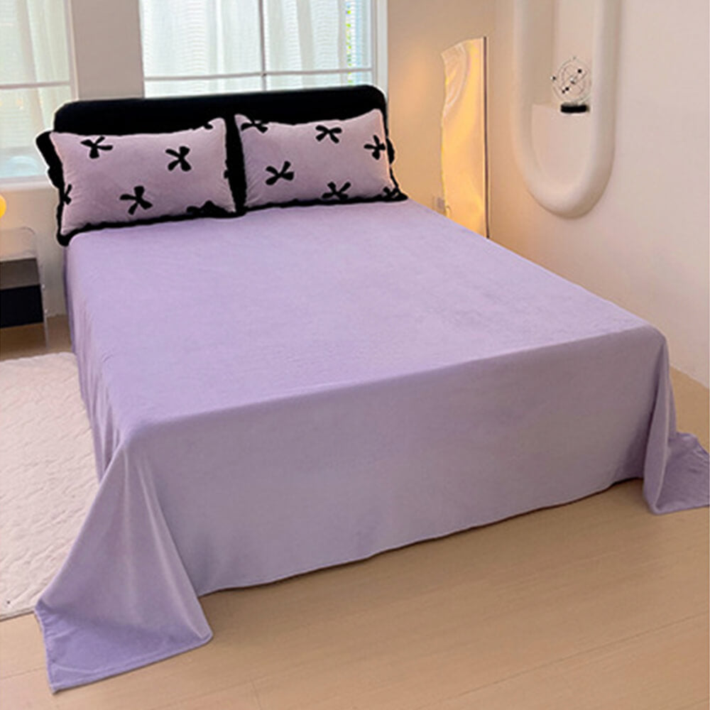 Romantic Bow knot Anti-Static Warm Milk Velvet Bed Sheet Set