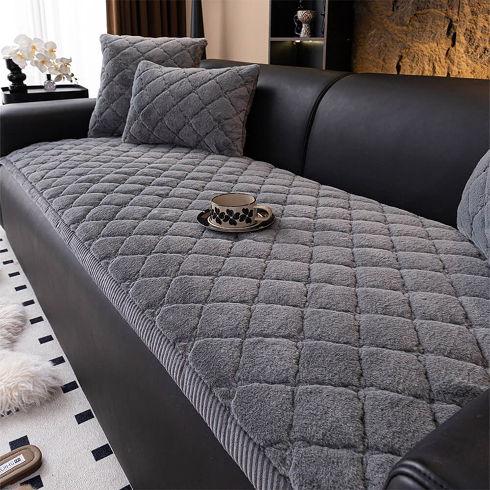 Soft Plush Diamond Quilted Anti-Slip Cushion Couch Cover