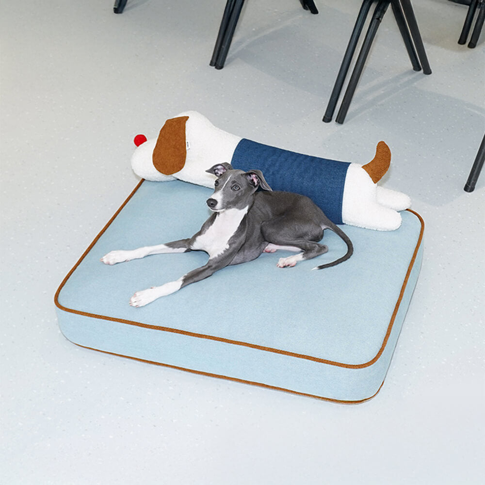 Tapis spacieux pour chien et chat, décoration en denim, avec oreiller de poupée amovible