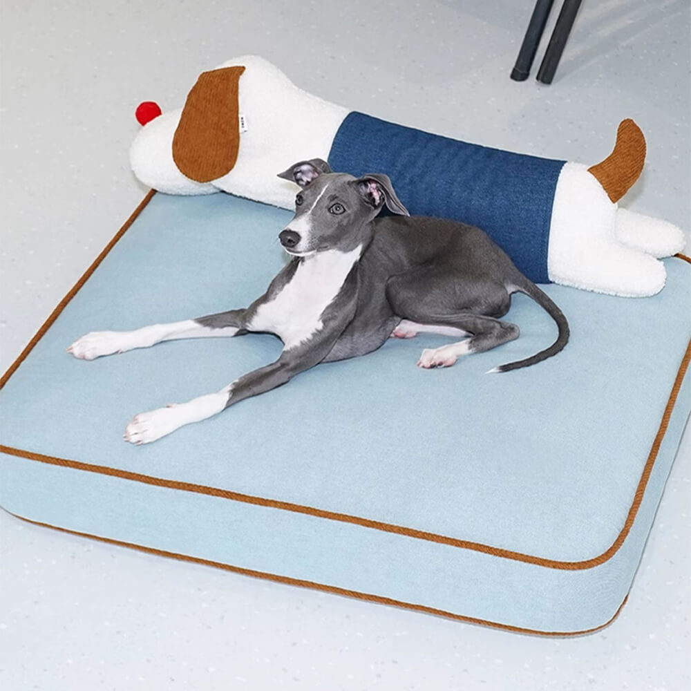 Tapis spacieux pour chien et chat, décoration en denim, avec oreiller de poupée amovible