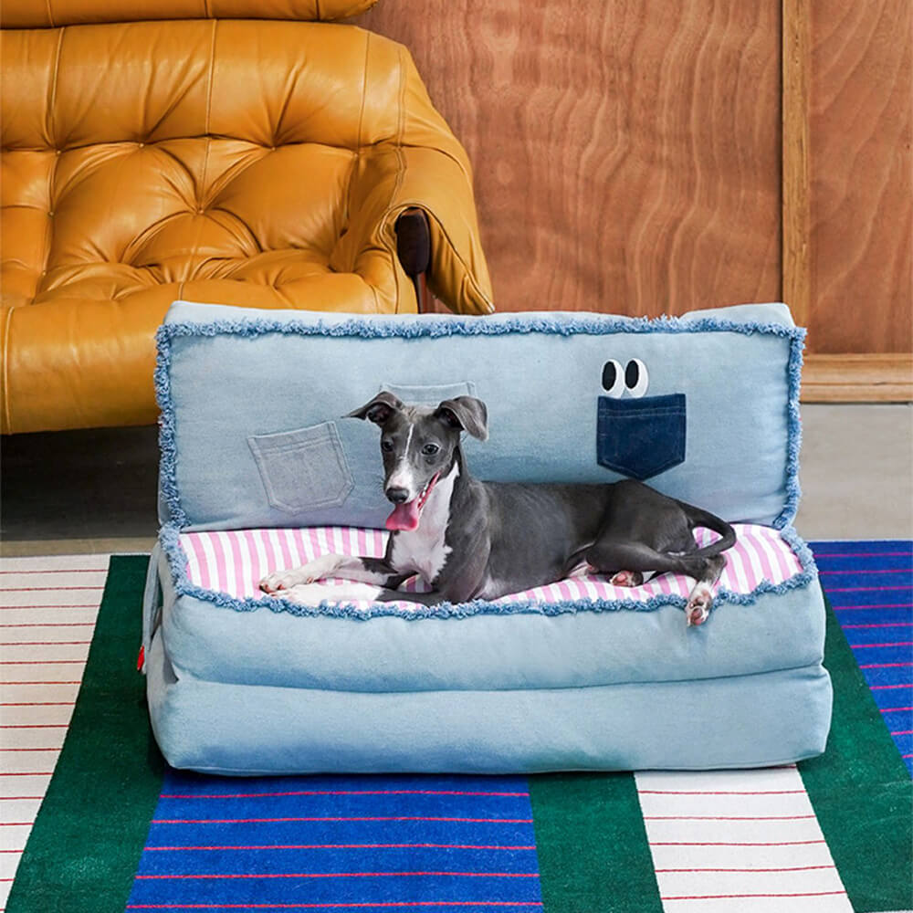 Spacious Foldable Denim Multi-Functional Dog & Cat Sofa Bed